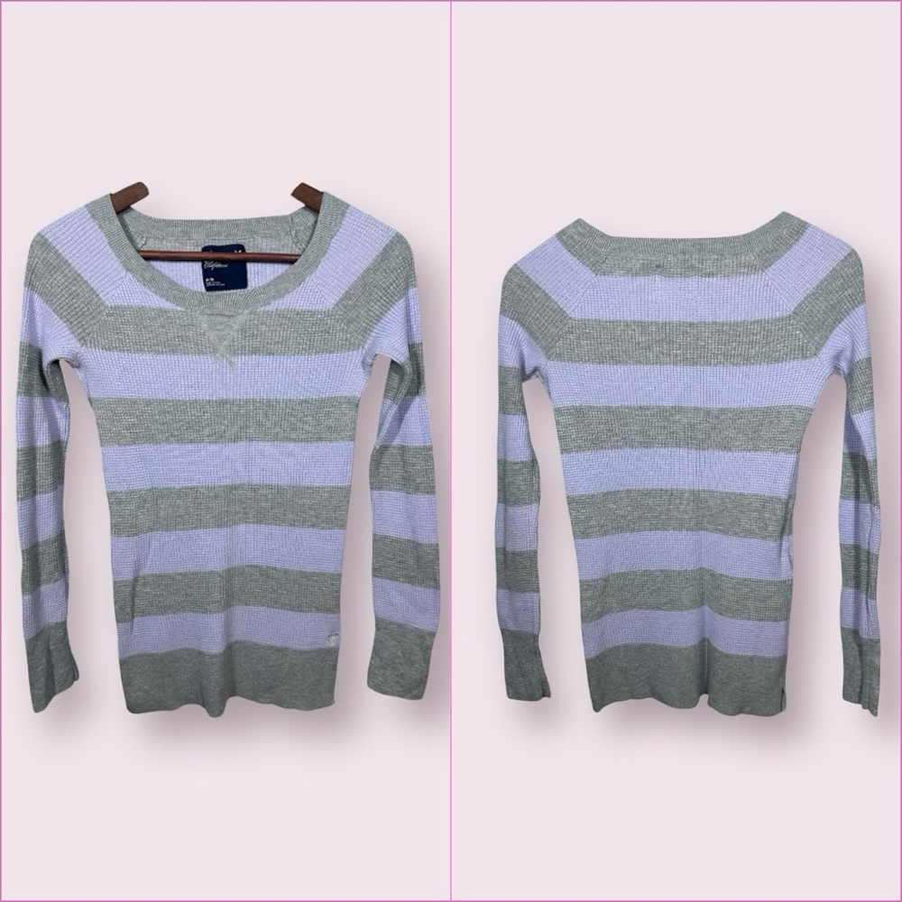 Vtg Y2K American Eagle Striped Thermal Fitted‎ Top Elena Bella Sweater M Purple
